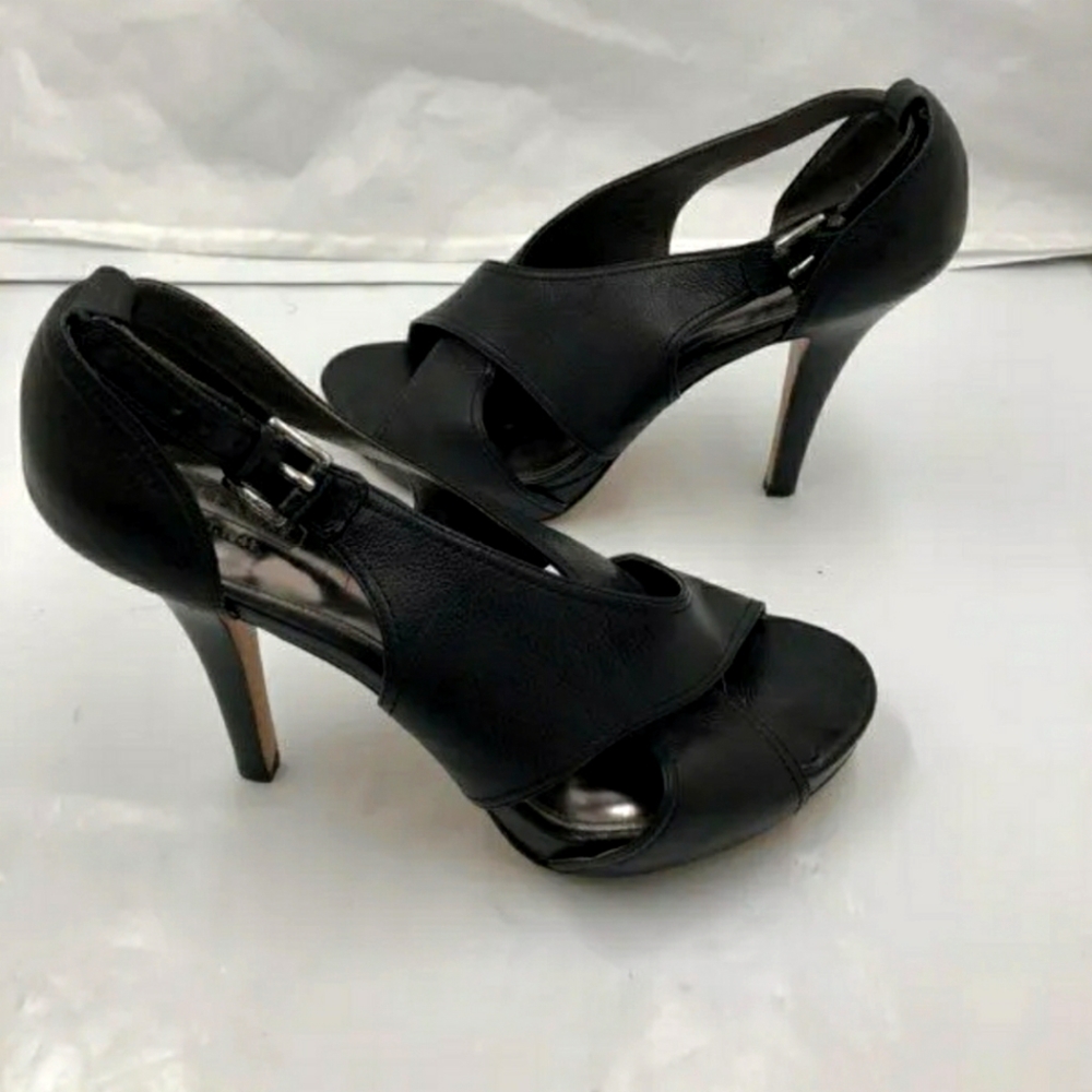 Coach Designer Black Leather Adelle Criss Cross Heel Stiletto Strappy 9 - Picture 2 of 10